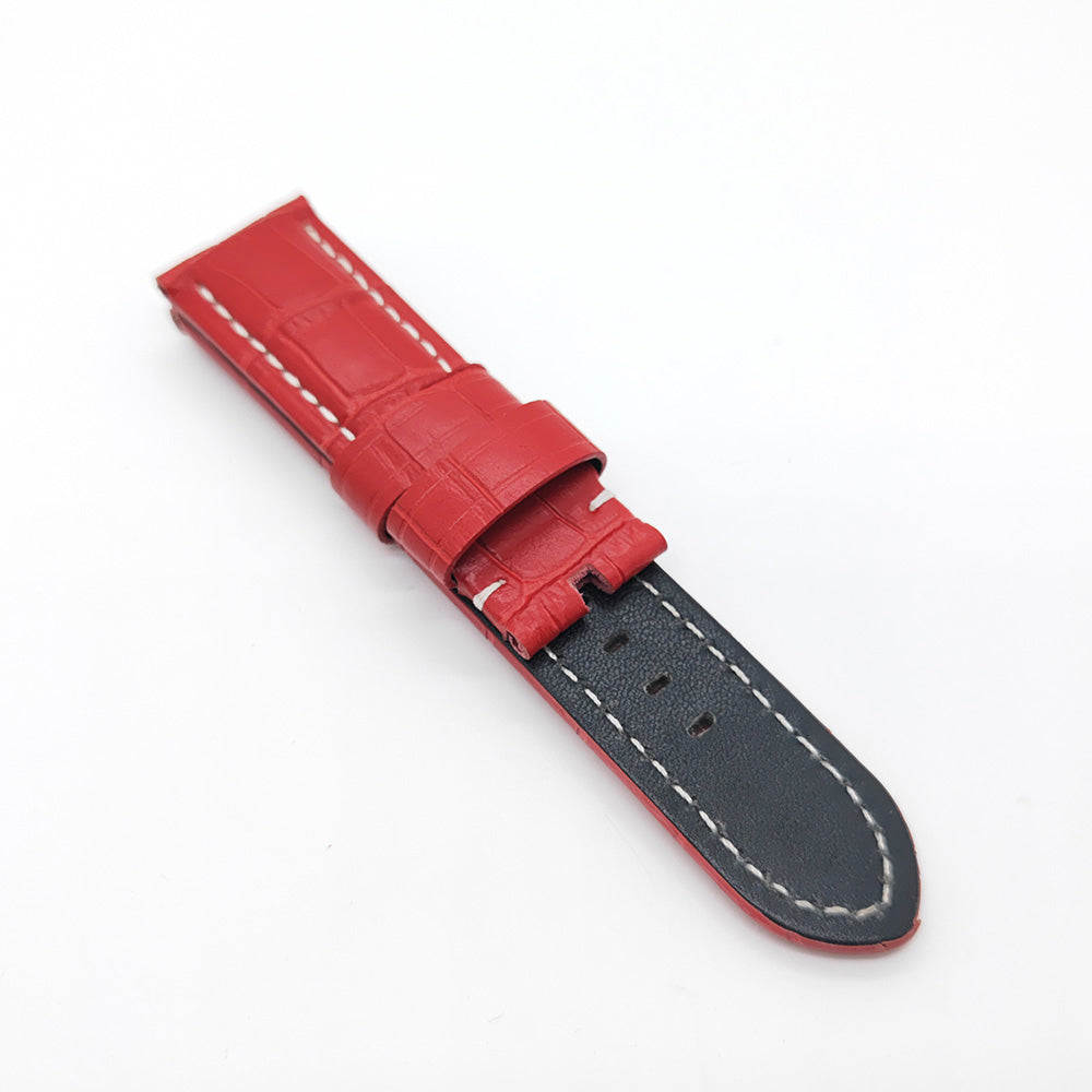Bamboo Crocodile Pattern Red Calf Leather Strap for PAM LUNMINOR RADIOMIR 24mm - 22mm Wristband