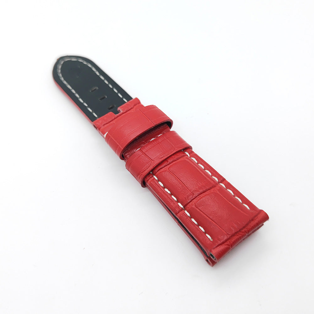 Bamboo Crocodile Pattern Red Calf Leather Strap for PAM LUNMINOR RADIOMIR 24mm - 22mm Wristband