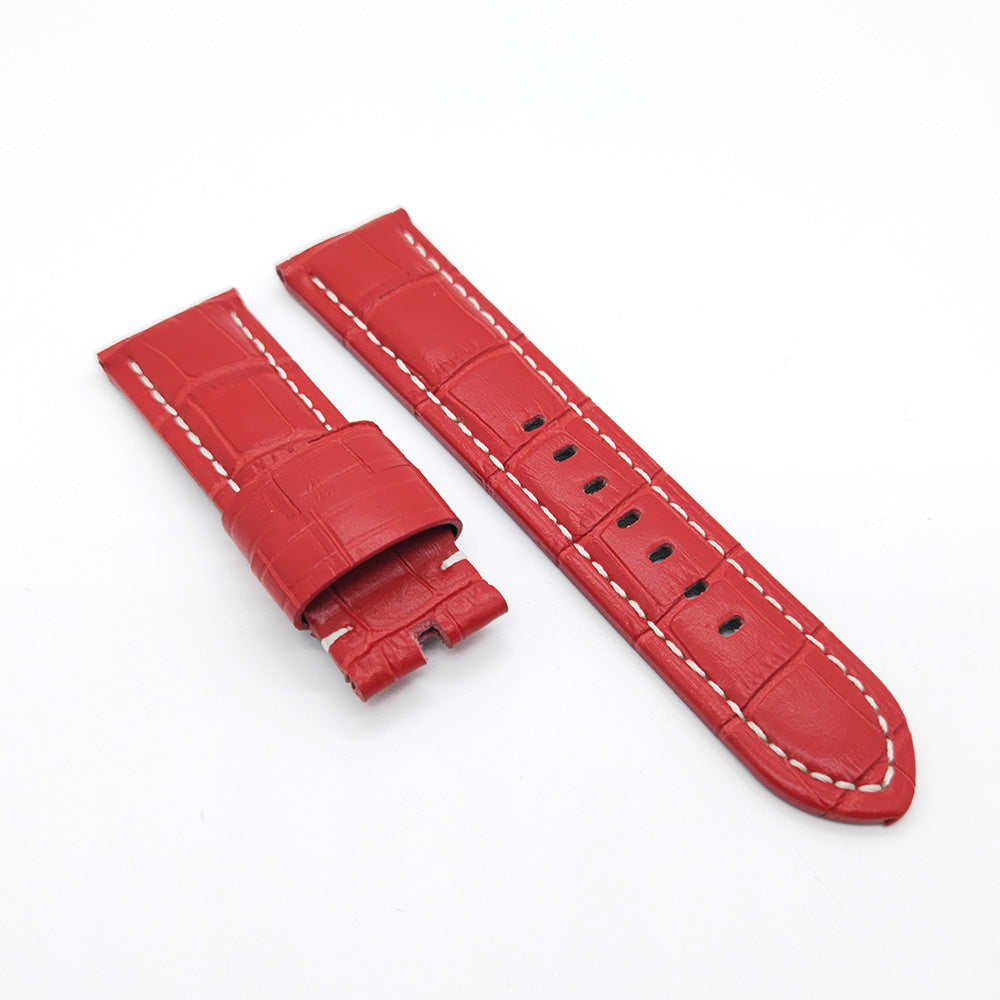 Bamboo Crocodile Pattern Red Calf Leather Strap for PAM LUNMINOR RADIOMIR 24mm - 22mm Wristband