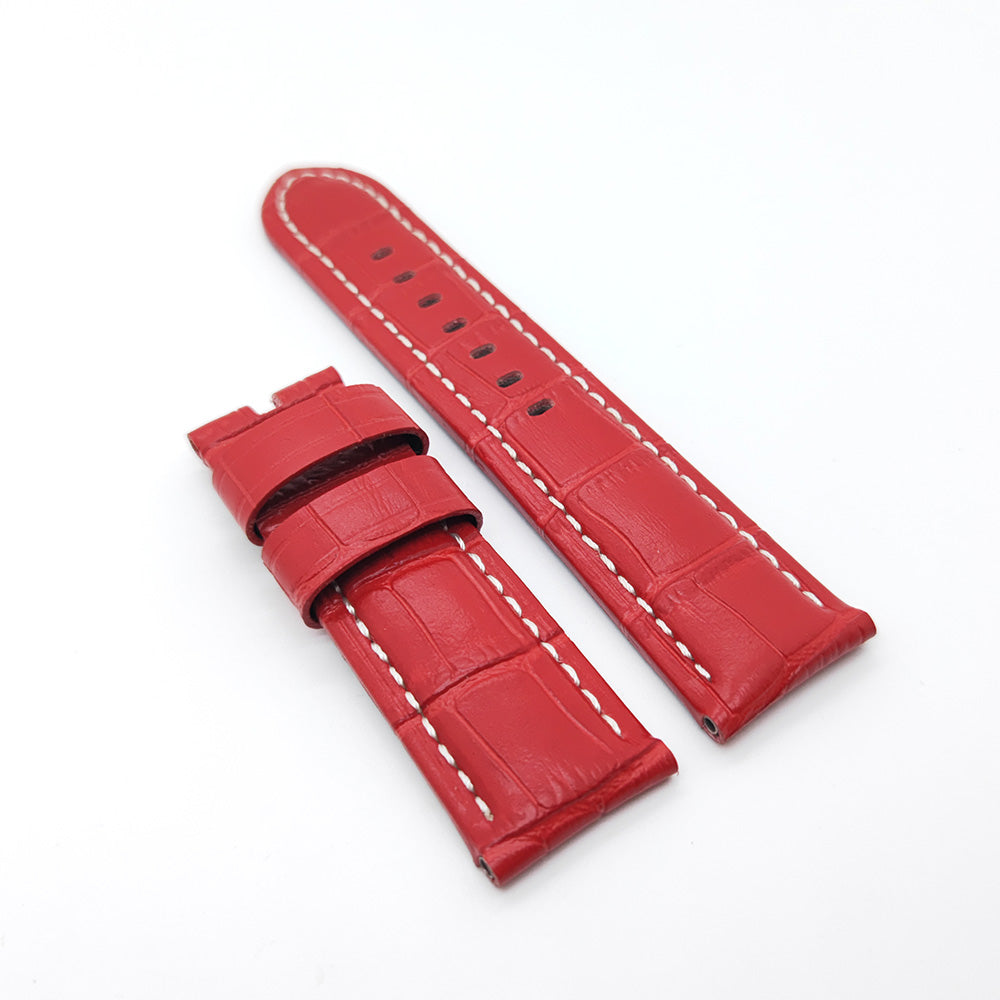 Bamboo Crocodile Pattern Red Calf Leather Strap for PAM LUNMINOR RADIOMIR 24mm - 22mm Wristband