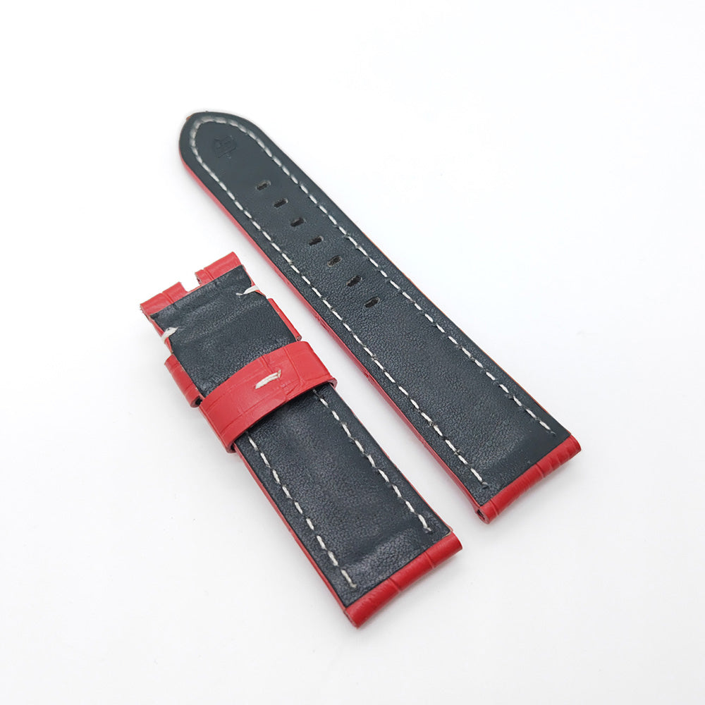 Bamboo Crocodile Pattern Red Calf Leather Strap for PAM LUNMINOR RADIOMIR 24mm - 22mm Wristband