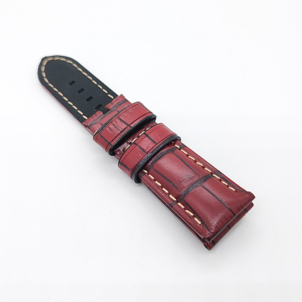 Bamboo Crocodile Rose Red Calf Leather Band Strap for PAM LUNMINOR RADIOMIR Replacement Bracelet 24mm-22mm