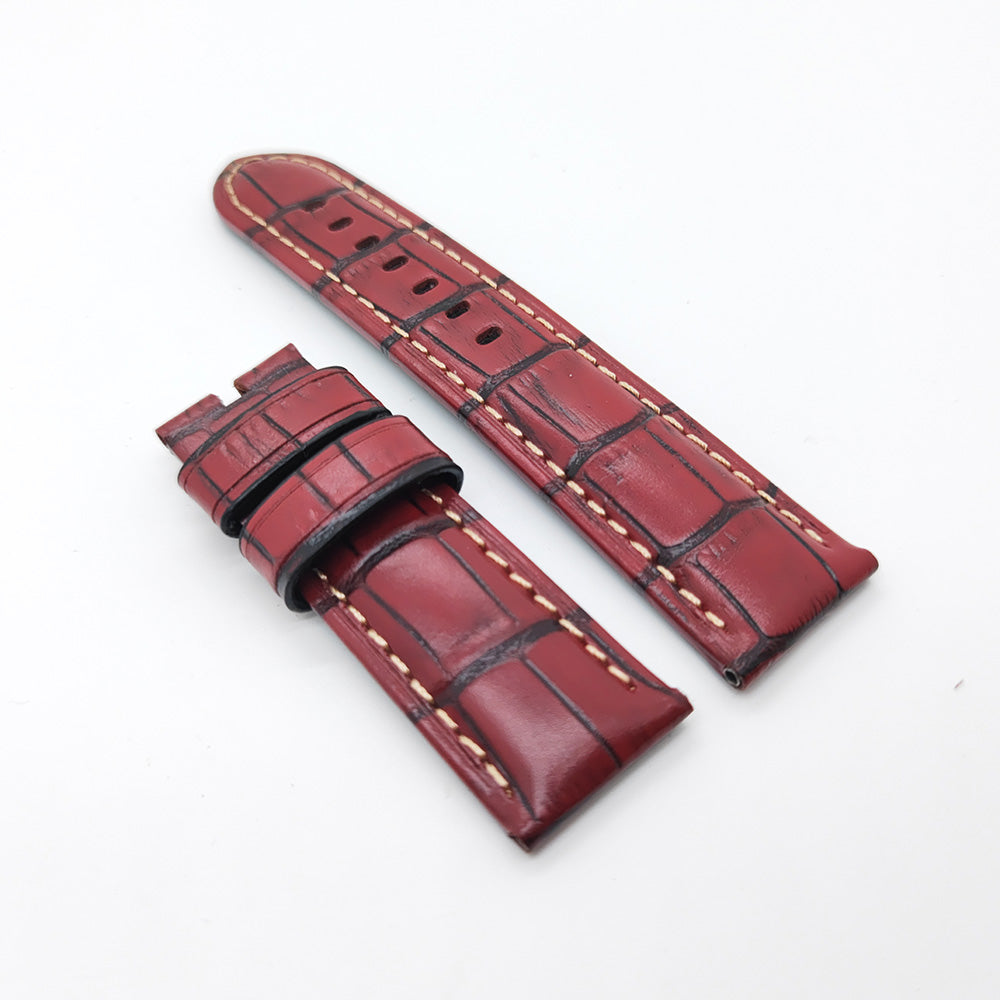 Bamboo Crocodile Rose Red Calf Leather Band Strap for PAM LUNMINOR RADIOMIR Replacement Bracelet 24mm-22mm