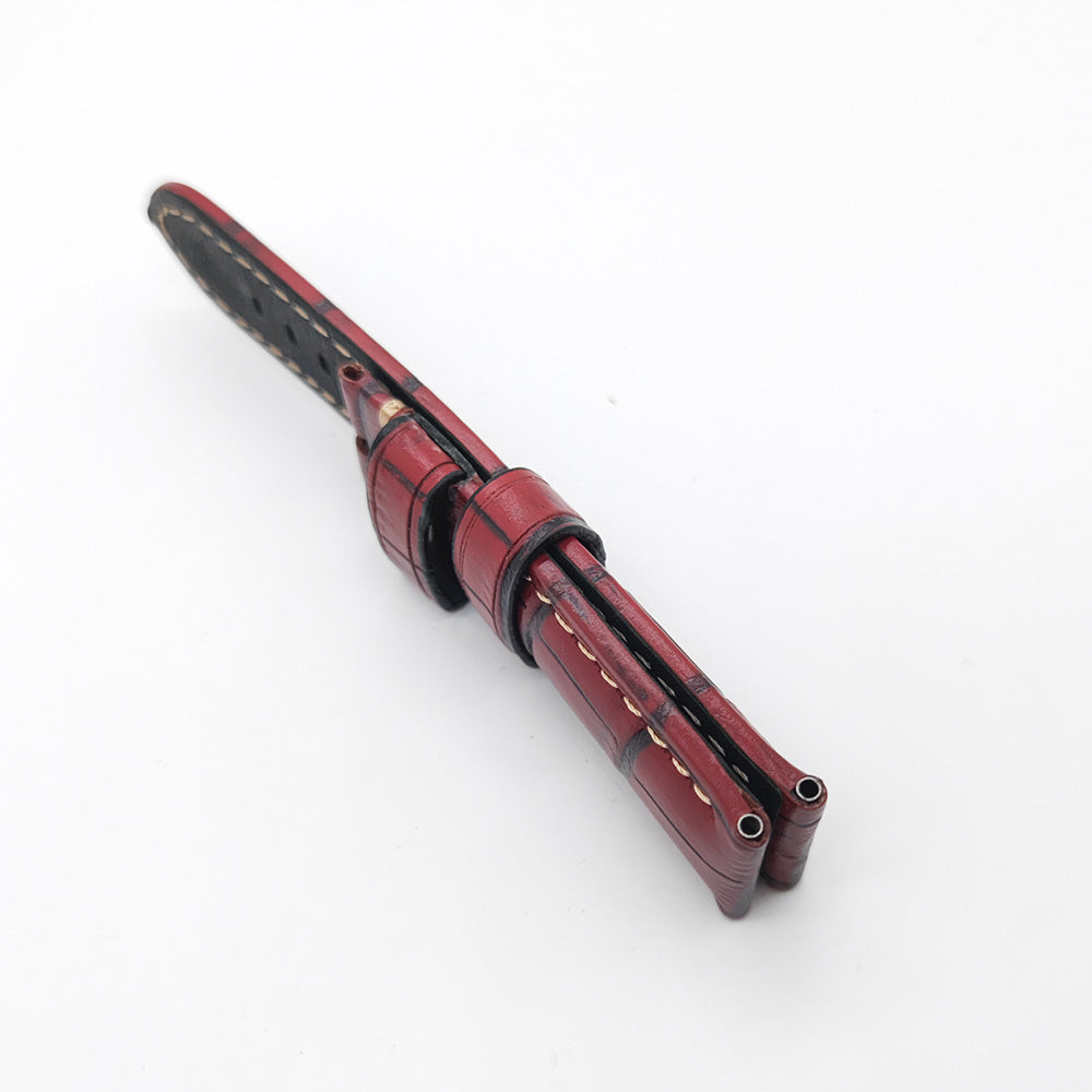 Bamboo Crocodile Rose Red Calf Leather Band Strap for PAM LUNMINOR RADIOMIR Replacement Bracelet 24mm-22mm