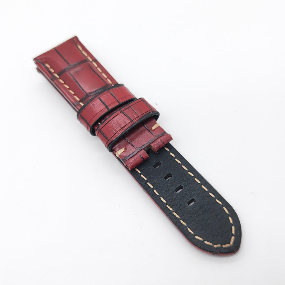 Bamboo Crocodile Rose Red Calf Leather Band Strap for PAM LUNMINOR RADIOMIR Replacement Bracelet 24mm-22mm