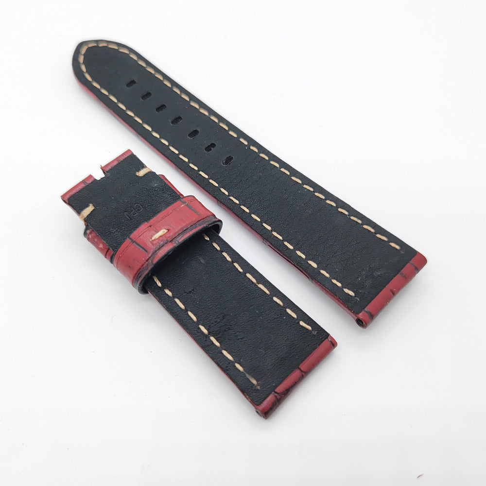 Bamboo Crocodile Rose Red Calf Leather Band Strap for PAM LUNMINOR RADIOMIR Replacement Bracelet 24mm-22mm