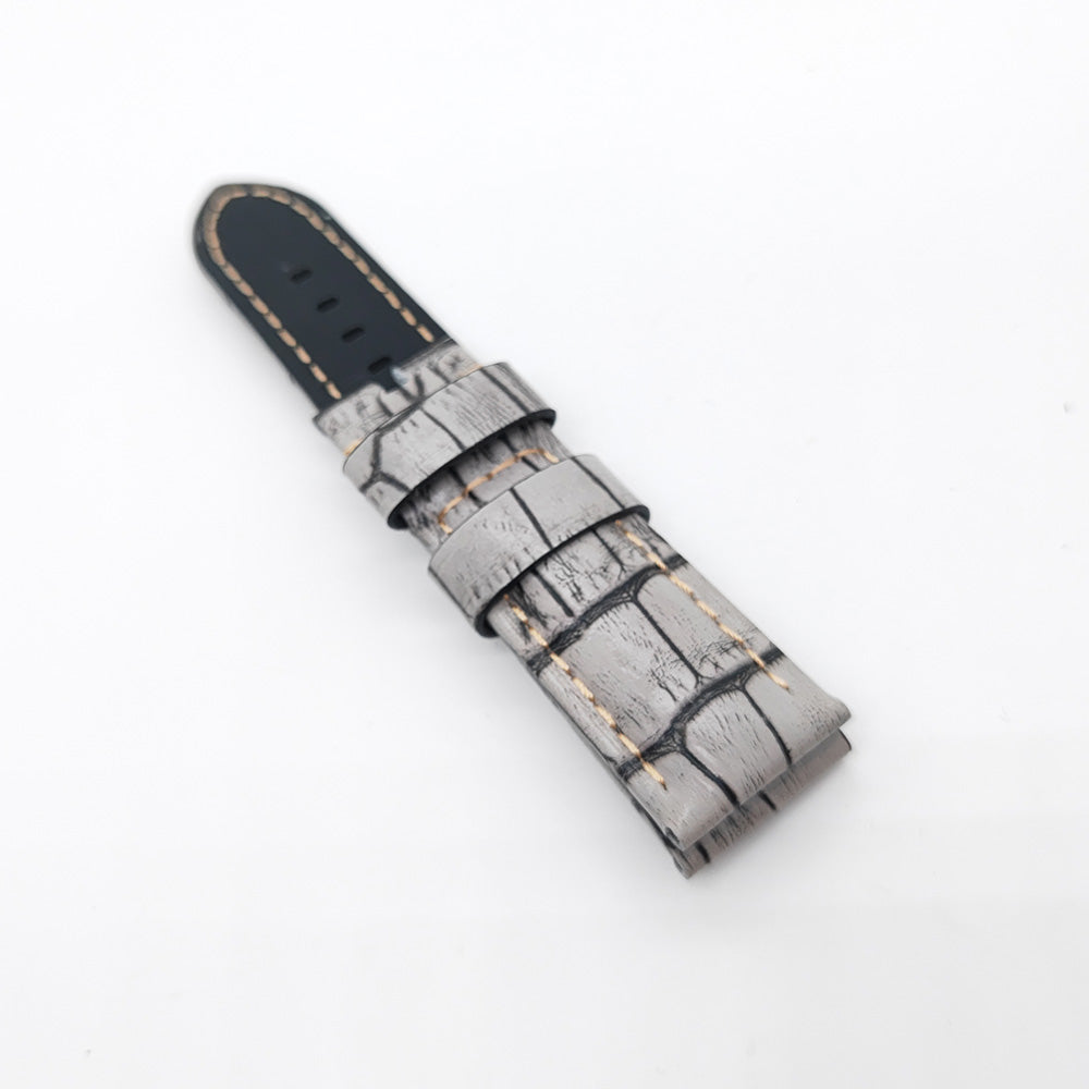 Bamboo Crocodile Pattern Grey Calf Leather Strap 24mm - 22mm for PAM LUNMINOR RADIOMIR