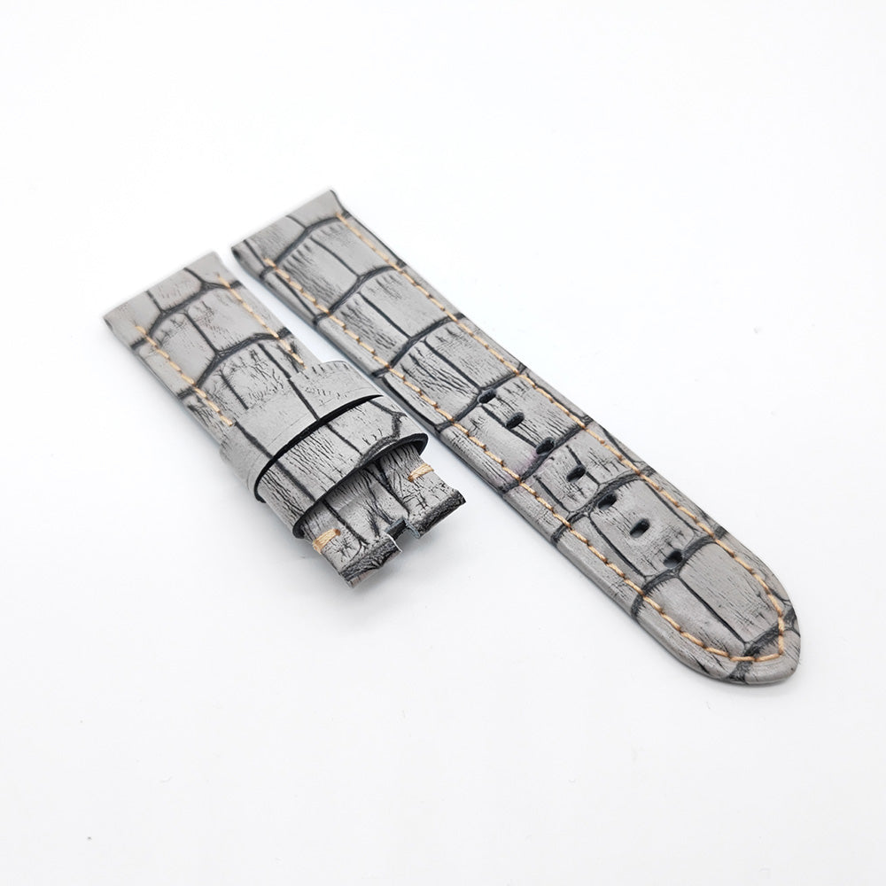 Bamboo Crocodile Pattern Grey Calf Leather Strap 24mm - 22mm for PAM LUNMINOR RADIOMIR