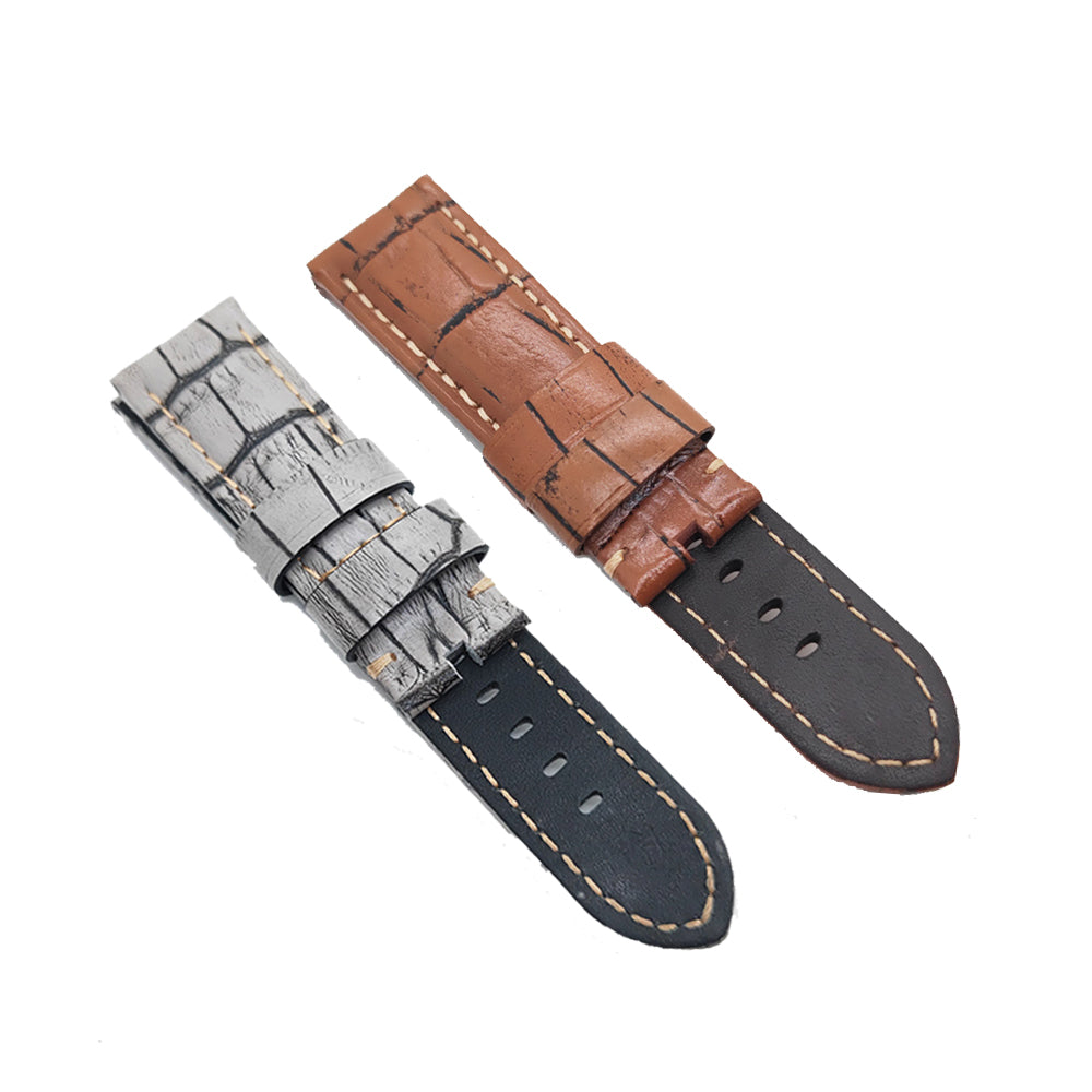 Bamboo Crocodile Pattern Grey Calf Leather Strap 24mm - 22mm for PAM LUNMINOR RADIOMIR