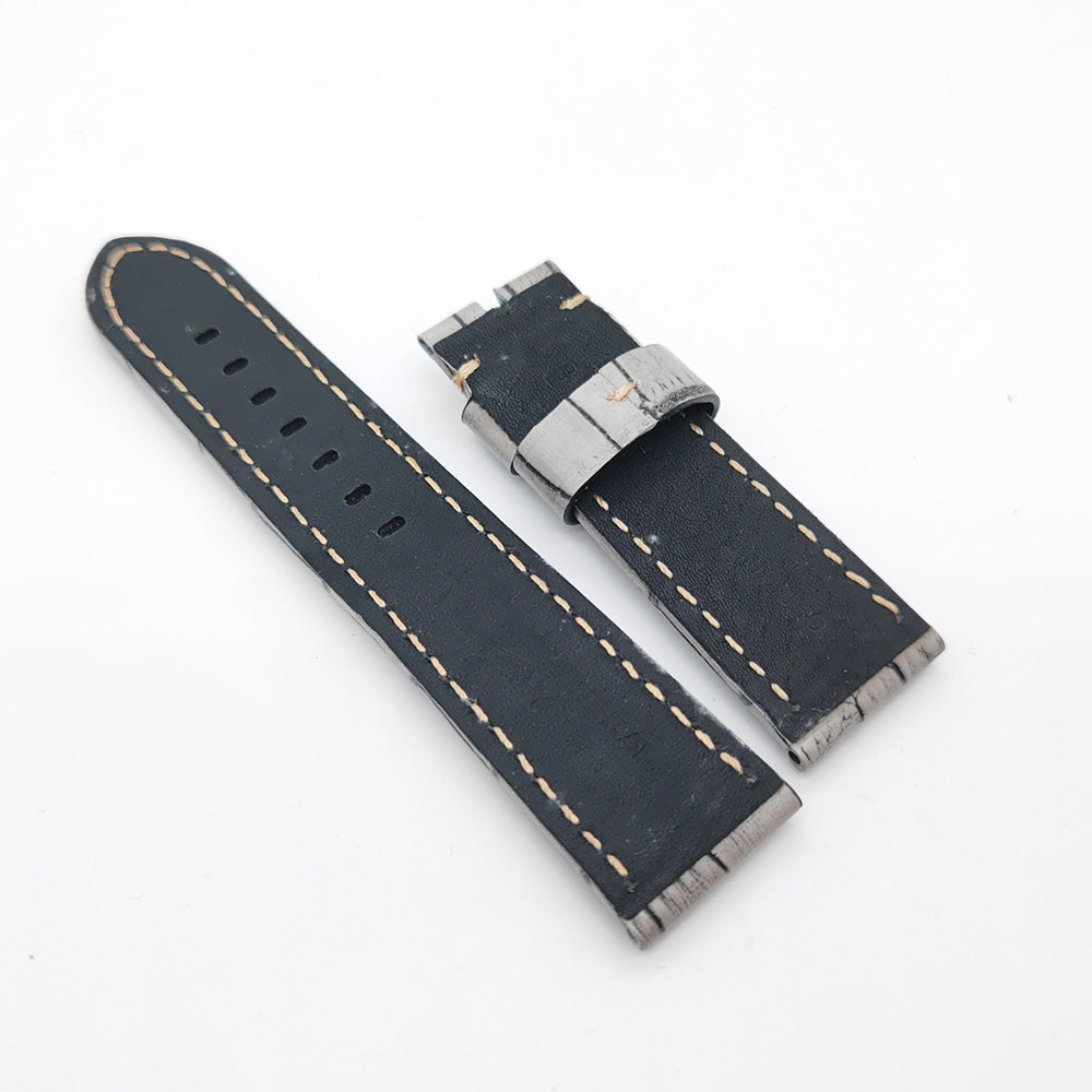 Bamboo Crocodile Pattern Grey Calf Leather Strap 24mm - 22mm for PAM LUNMINOR RADIOMIR
