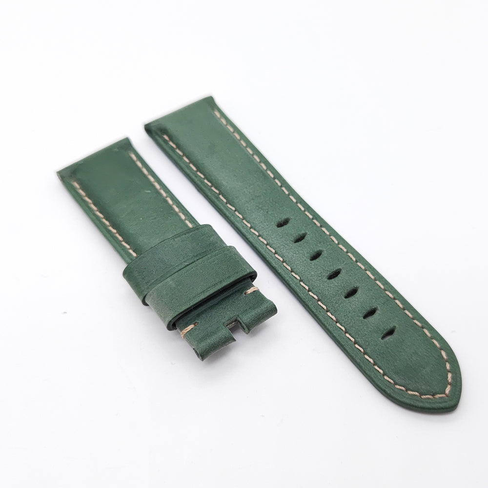 24mm - 22mm Green Color Waxy Calf Leather Watch Band Strap