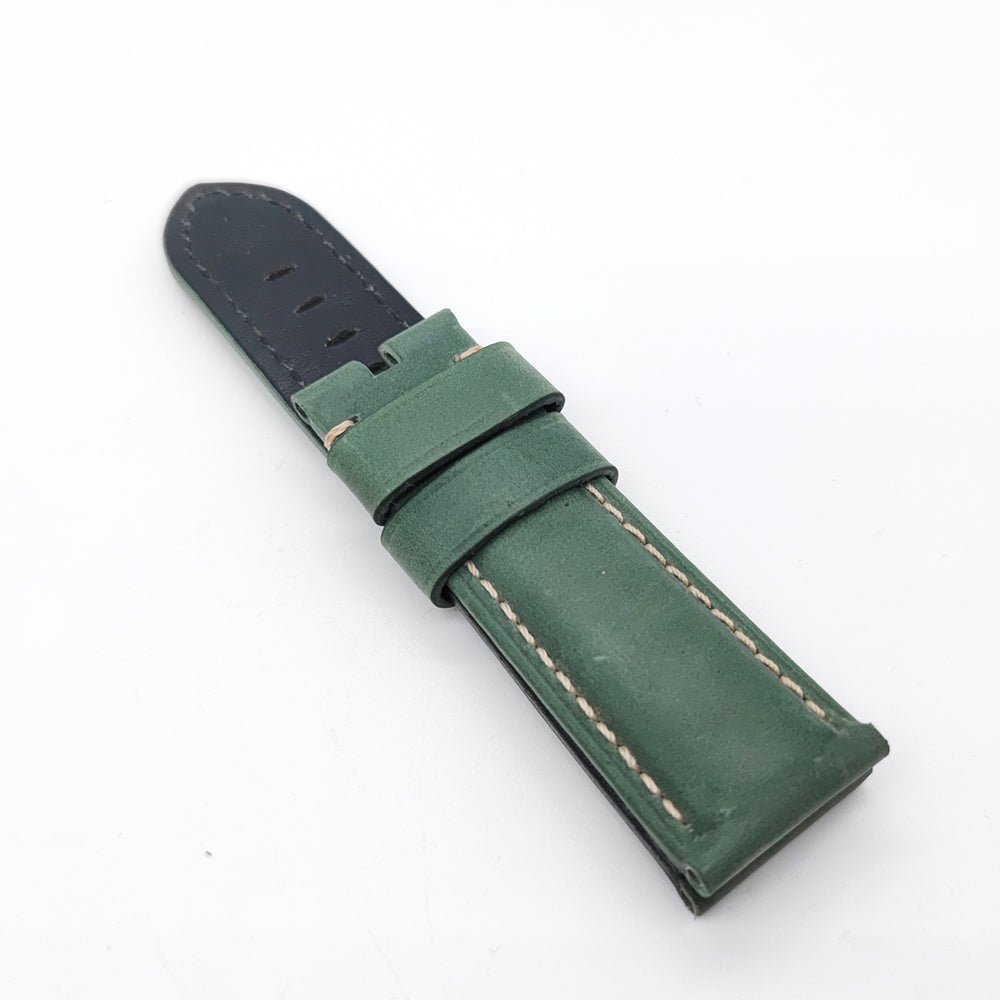 24mm - 22mm Green Color Waxy Calf Leather Watch Band Strap