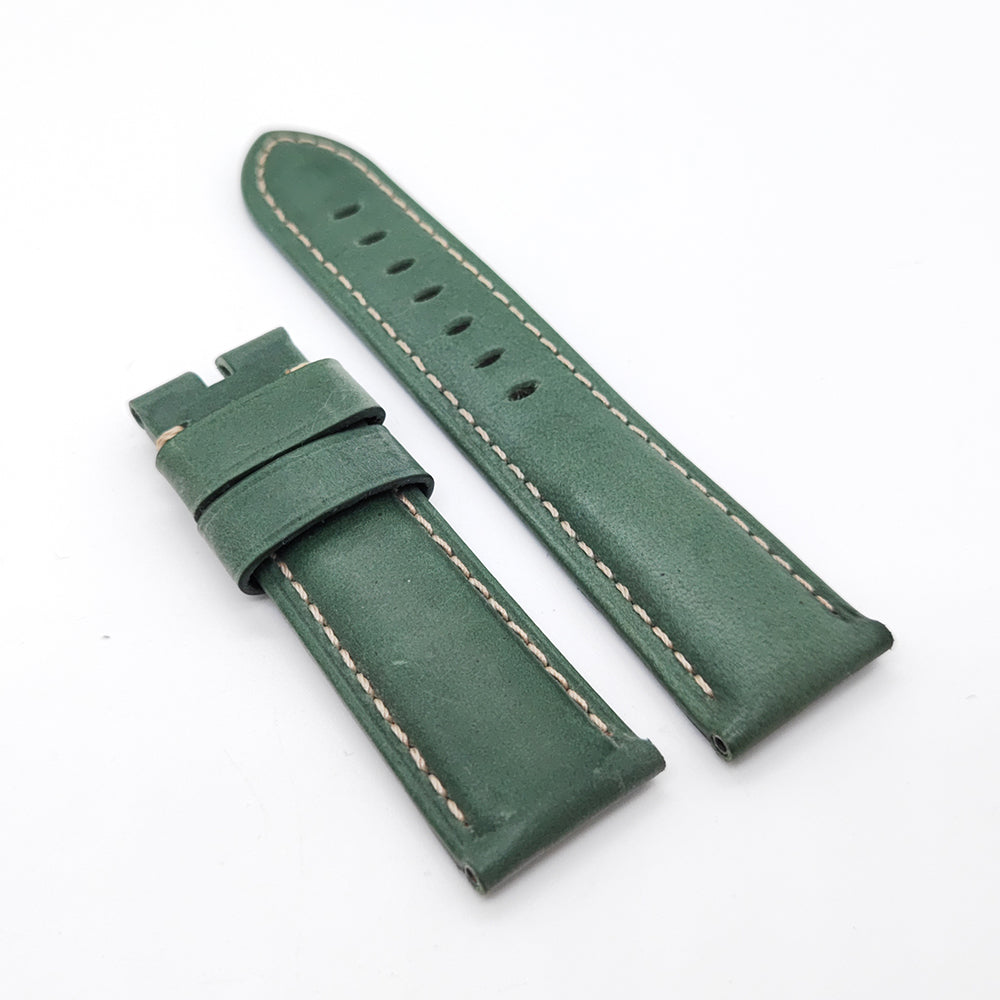24mm - 22mm Green Color Waxy Calf Leather Watch Band Strap