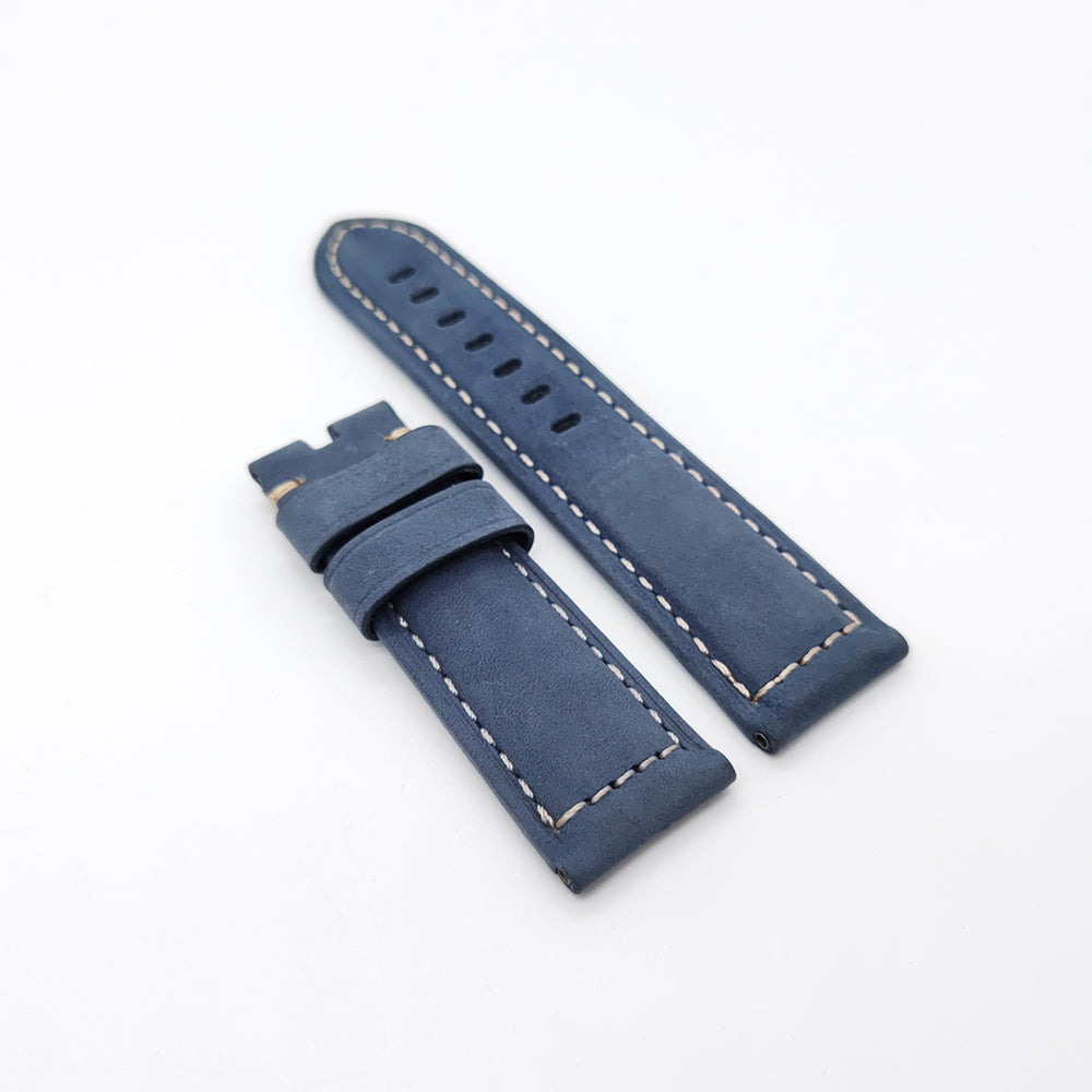24mm / 22mm Light Blue Frosted Calf Leather Folding Deployment Clasp Strap Or Tang Band for PAM