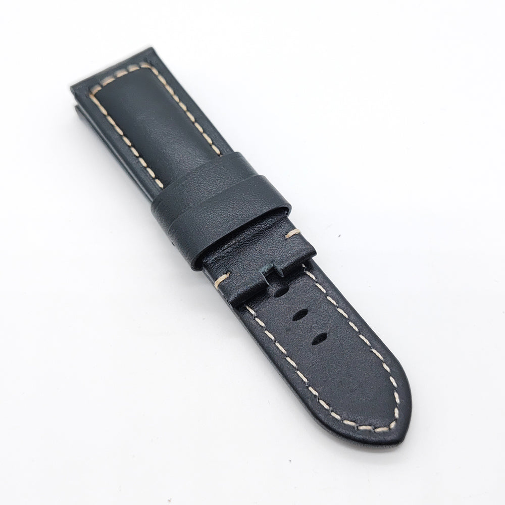 24mm 22mm Black Calf Leather Band Tang Buckle Strap for PAM Wristwatch