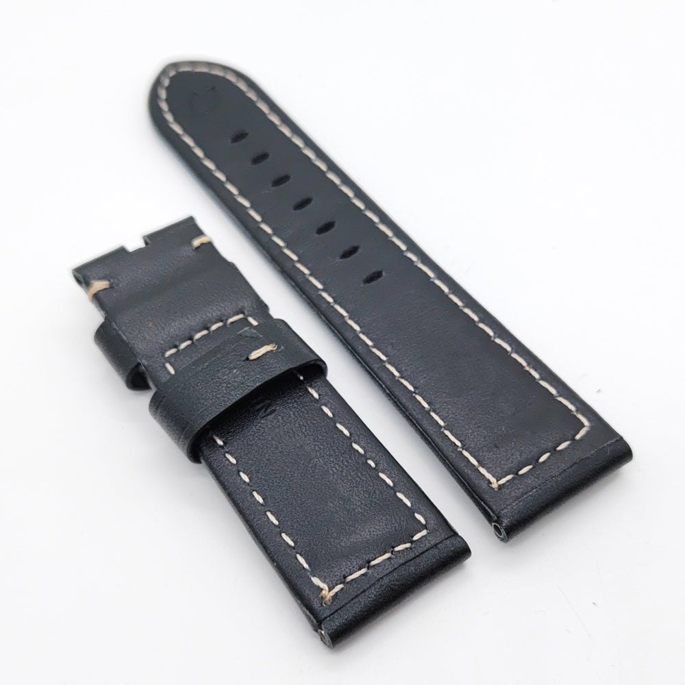 24mm 22mm Black Calf Leather Band Tang Buckle Strap for PAM Wristwatch