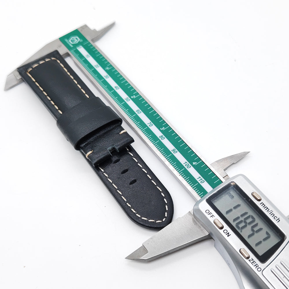 24mm 22mm Black Calf Leather Band Tang Buckle Strap for PAM Wristwatch