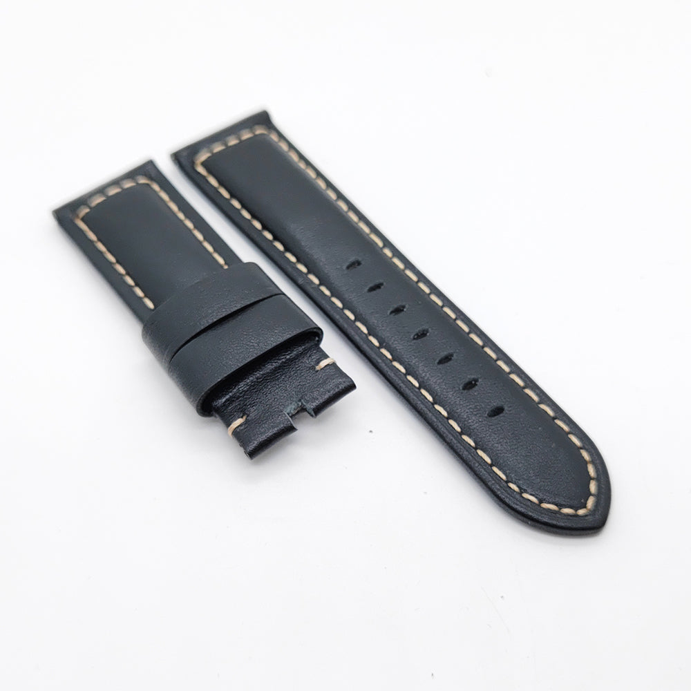 24mm 22mm Black Calf Leather Band Tang Buckle Strap for PAM Wristwatch