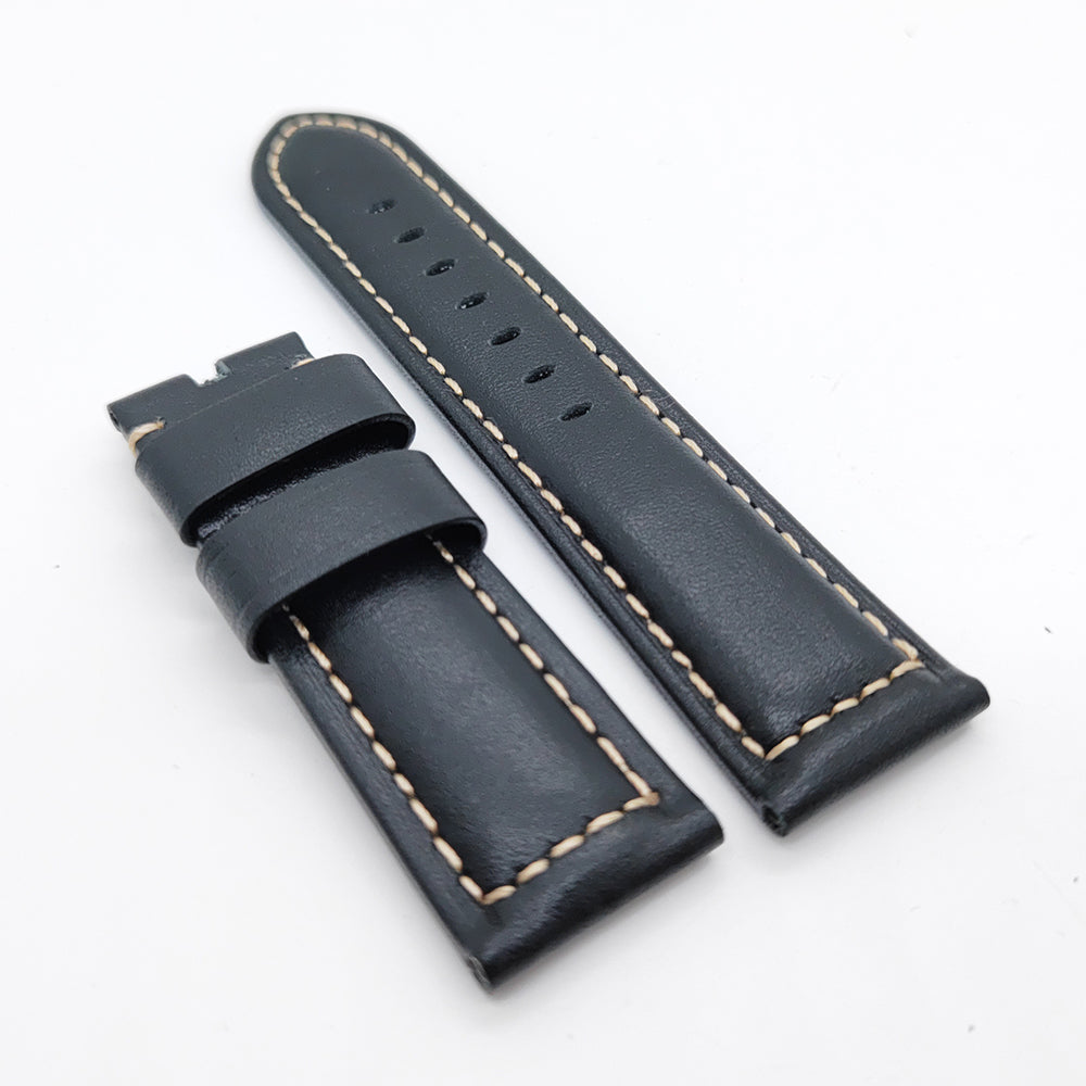 24mm 22mm Black Calf Leather Band Tang Buckle Strap for PAM Wristwatch