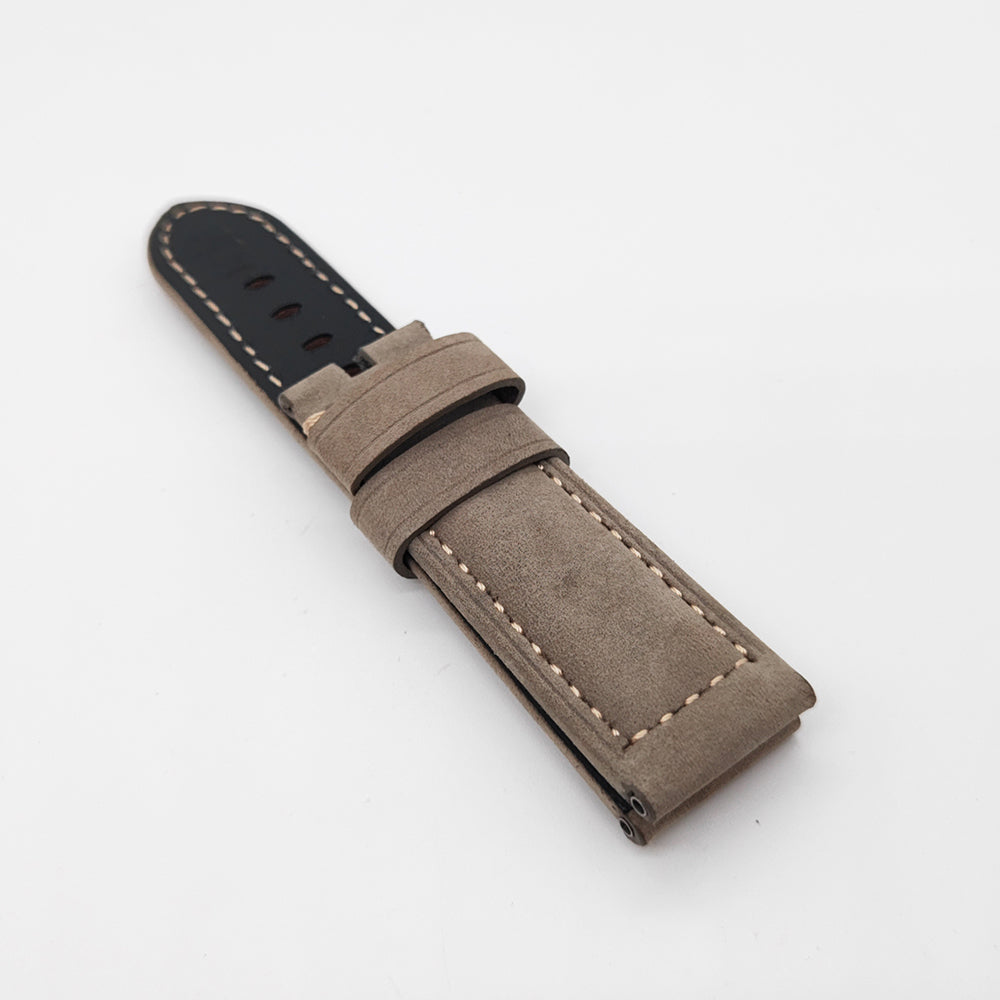 24mm / 22mm Grey Green Calf Leather Folding Deployment Clasp Band Strap For PAM PAM111 Watch
