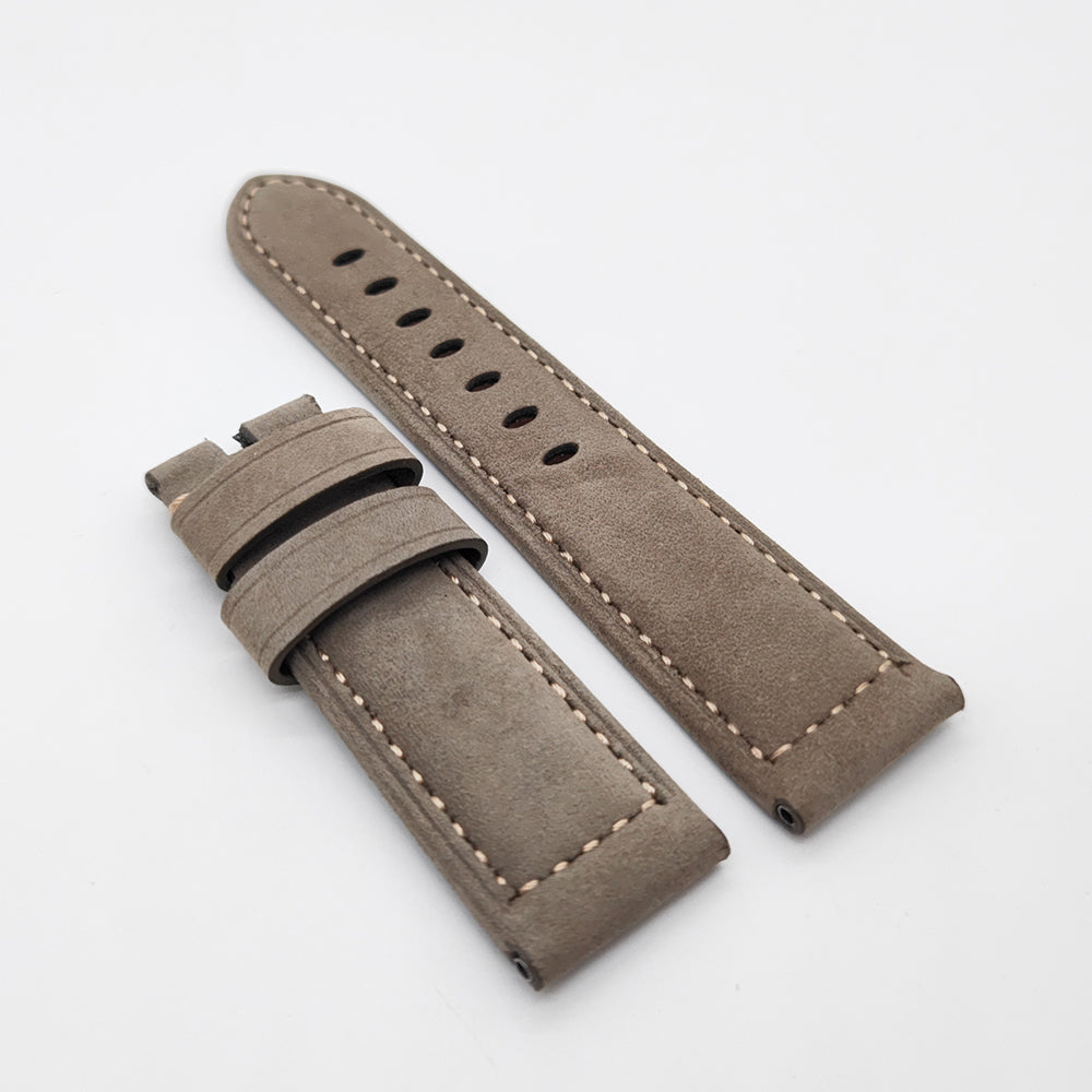 24mm / 22mm Grey Green Calf Leather Folding Deployment Clasp Band Strap For PAM PAM111 Watch