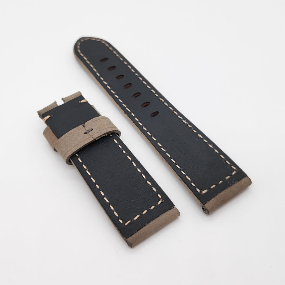 24mm / 22mm Grey Green Calf Leather Folding Deployment Clasp Band Strap For PAM PAM111 Watch