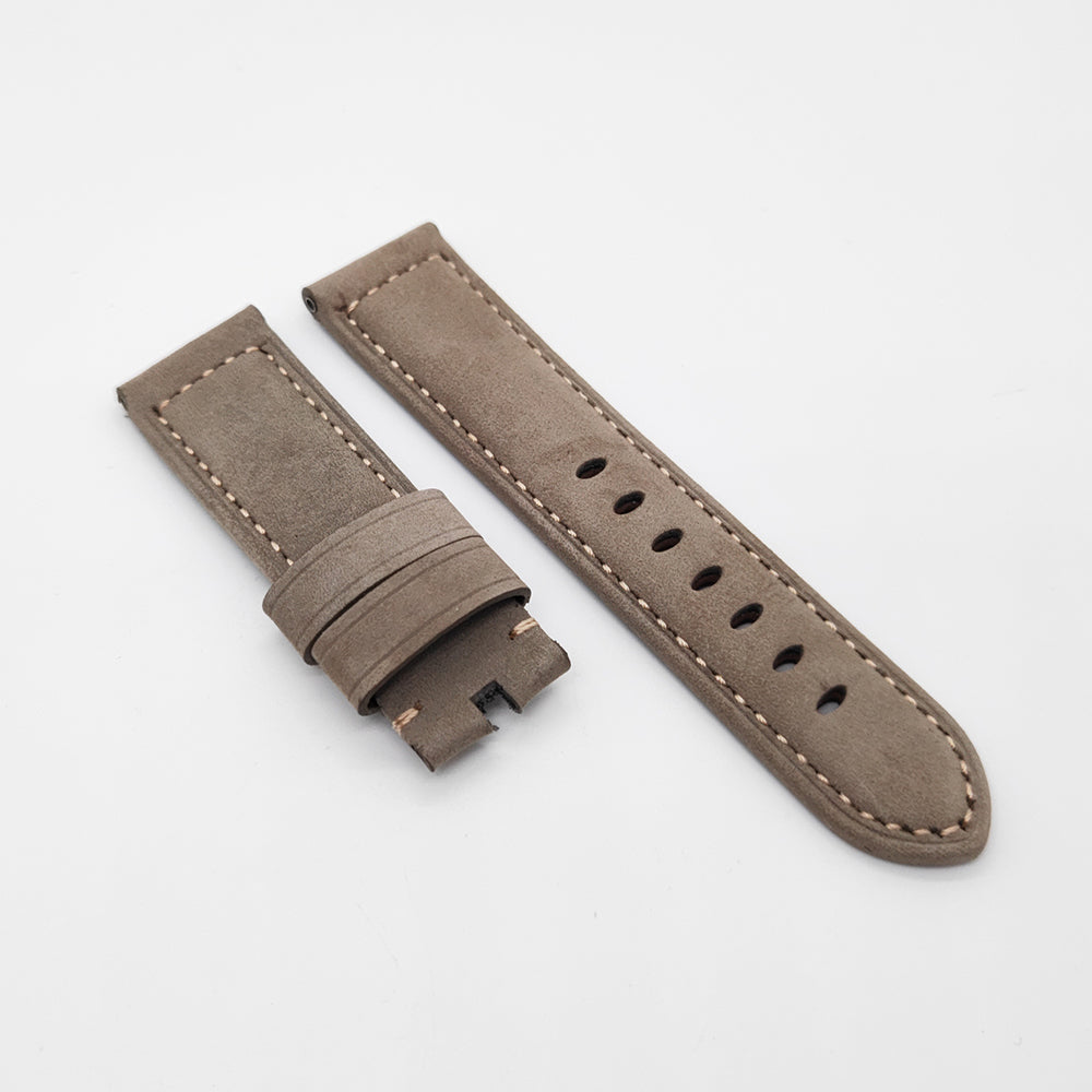 24mm / 22mm Grey Green Calf Leather Folding Deployment Clasp Band Strap For PAM PAM111 Watch