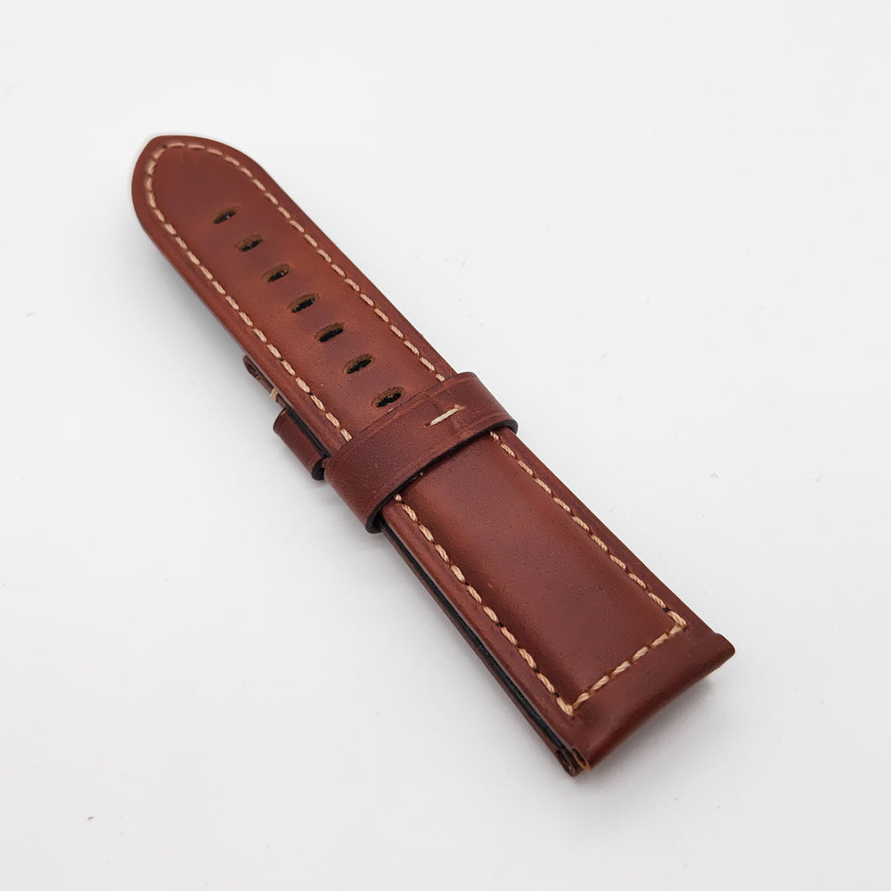 Brown Red Waxy Crack Calf Leather Strap for PAM RADIOMIR LUMINOR Watch 24mm - 22mm