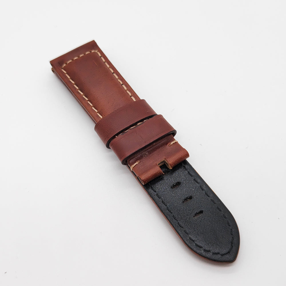 Brown Red Waxy Crack Calf Leather Strap for PAM RADIOMIR LUMINOR Watch 24mm - 22mm