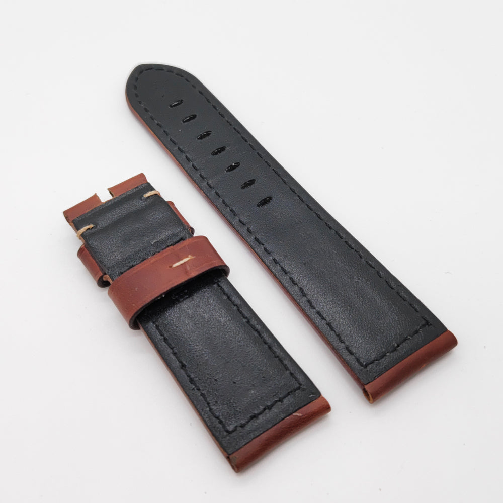 Brown Red Waxy Crack Calf Leather Strap for PAM RADIOMIR LUMINOR Watch 24mm - 22mm