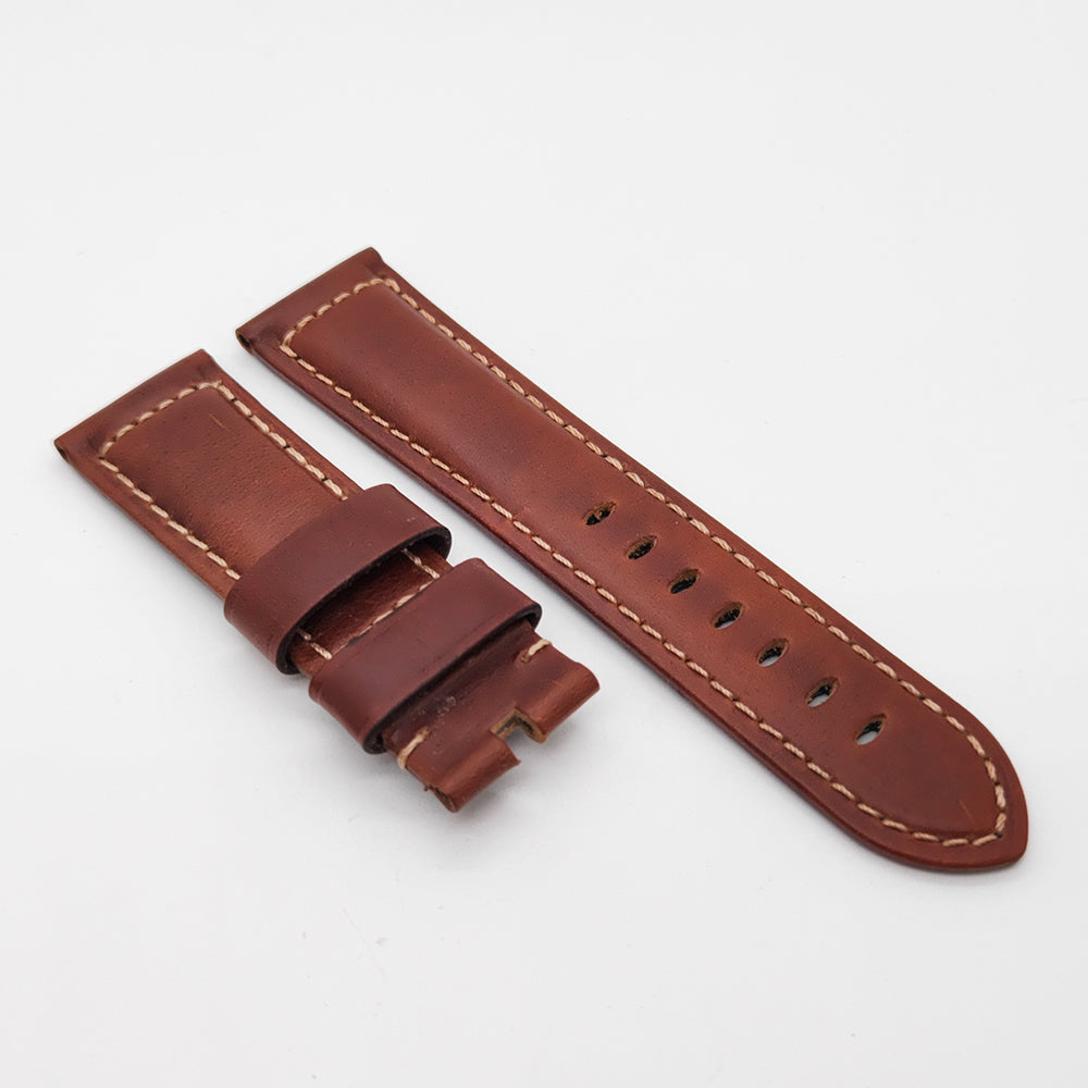 Brown Red Waxy Crack Calf Leather Strap for PAM RADIOMIR LUMINOR Watch 24mm - 22mm