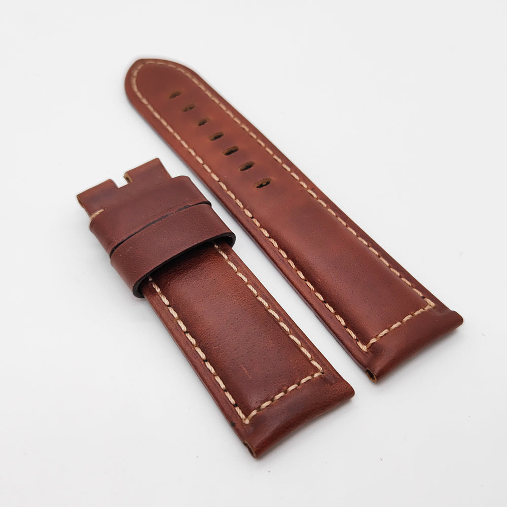 Brown Red Waxy Crack Calf Leather Strap for PAM RADIOMIR LUMINOR Watch 24mm - 22mm