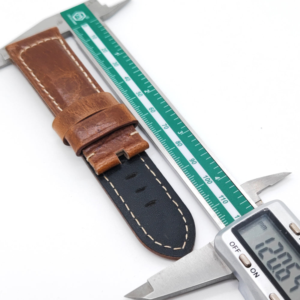 22mm-24mm Brown Waxy Crack Calf Leather Strap for PAM RADIOMIR LUMINOR Watch