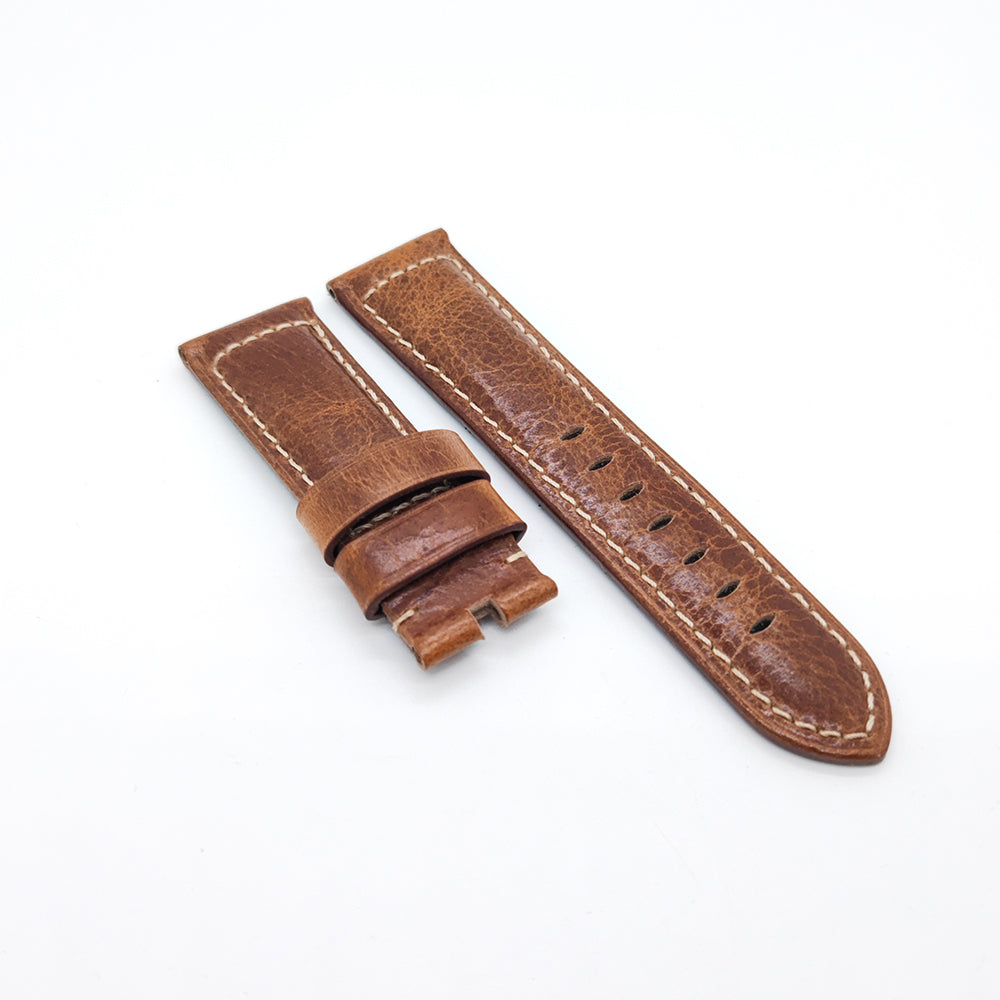 22mm-24mm Brown Waxy Crack Calf Leather Strap for PAM RADIOMIR LUMINOR Watch