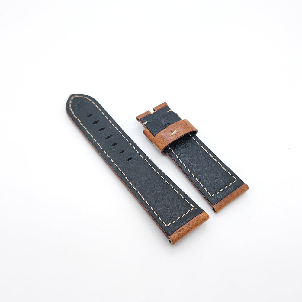 22mm-24mm Brown Waxy Crack Calf Leather Strap for PAM RADIOMIR LUMINOR Watch