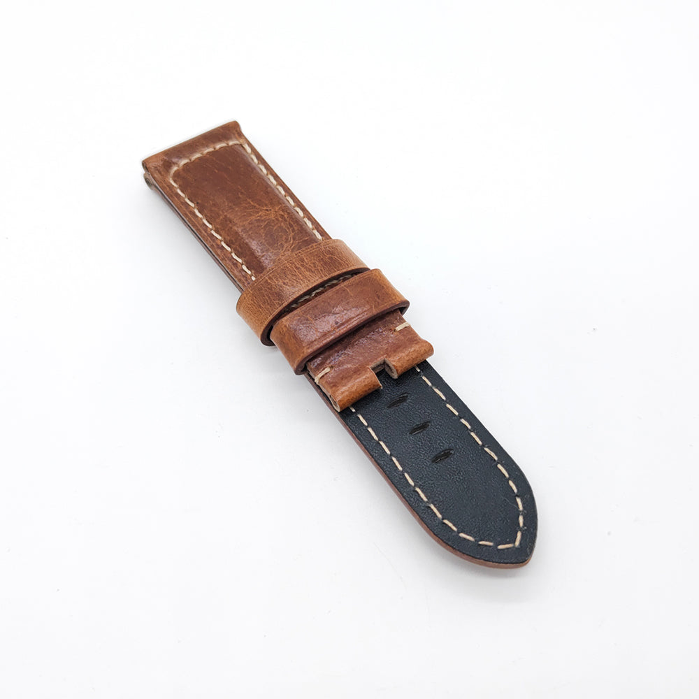22mm-24mm Brown Waxy Crack Calf Leather Strap for PAM RADIOMIR LUMINOR Watch
