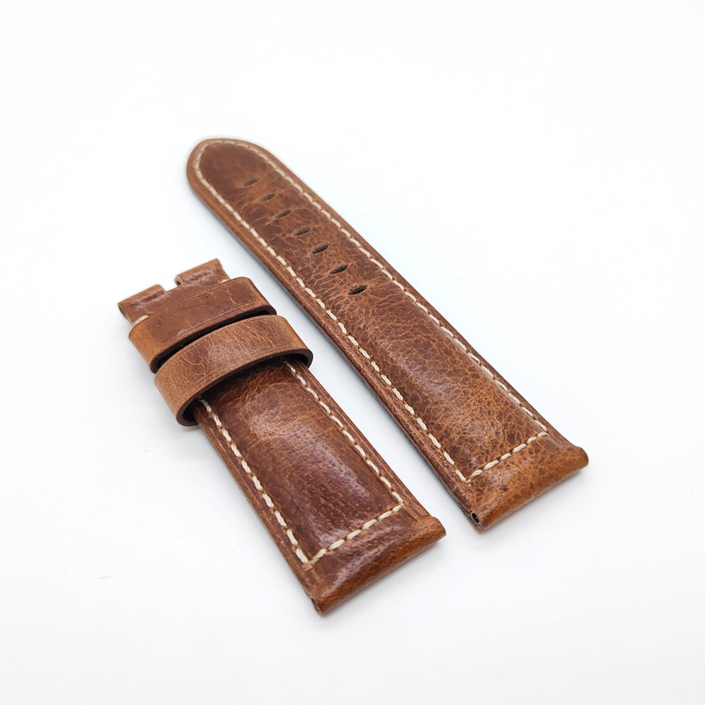 22mm-24mm Brown Waxy Crack Calf Leather Strap for PAM RADIOMIR LUMINOR Watch