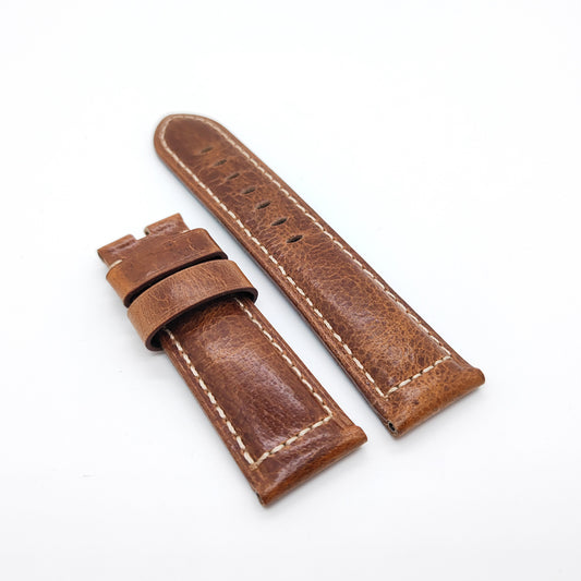 22mm-24mm Brown Waxy Crack Calf Leather Strap for PAM RADIOMIR LUMINOR Watch