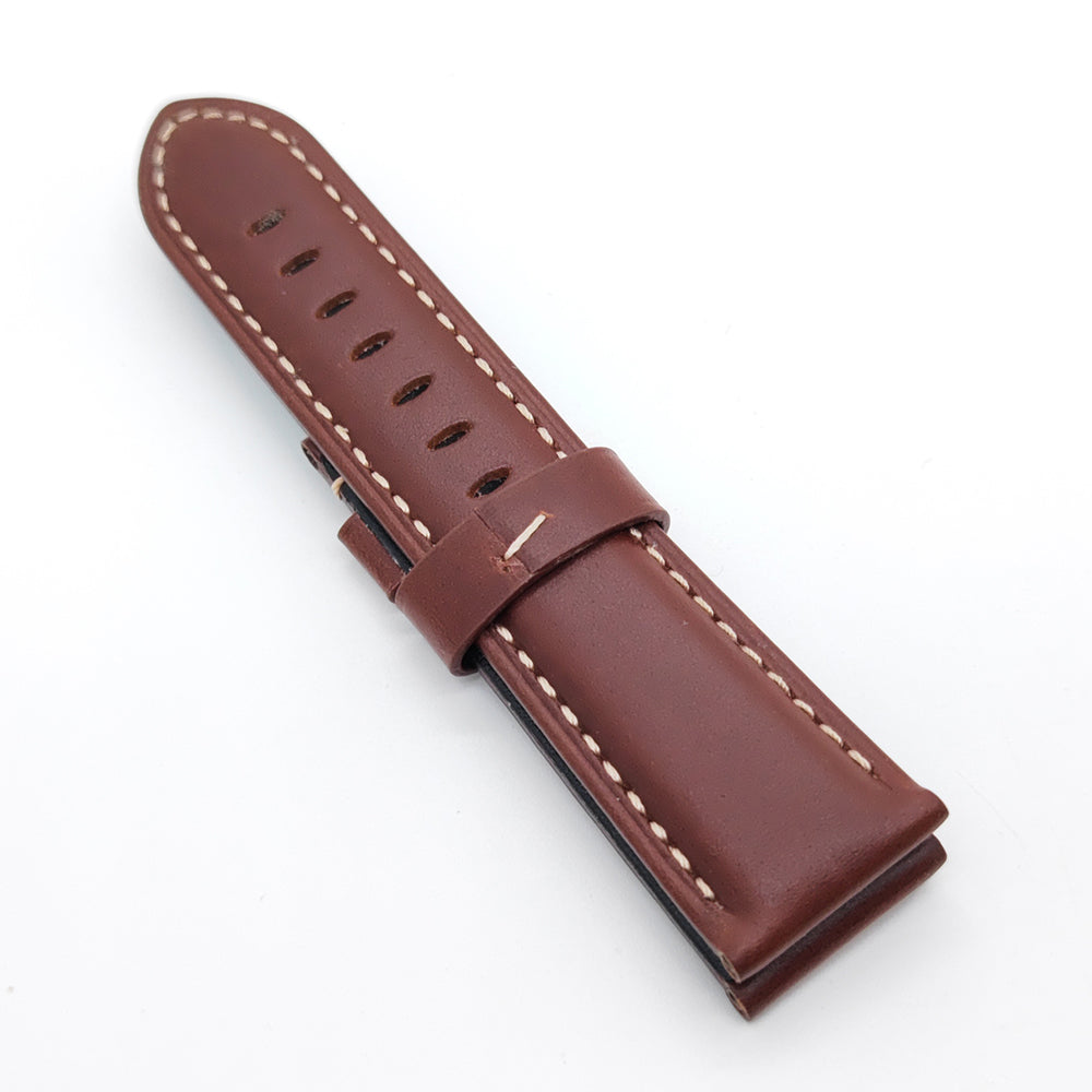 22mm/24mm Brow Waxy Calf Leather Strap Watch Band For Folding PAM Clasp Watch