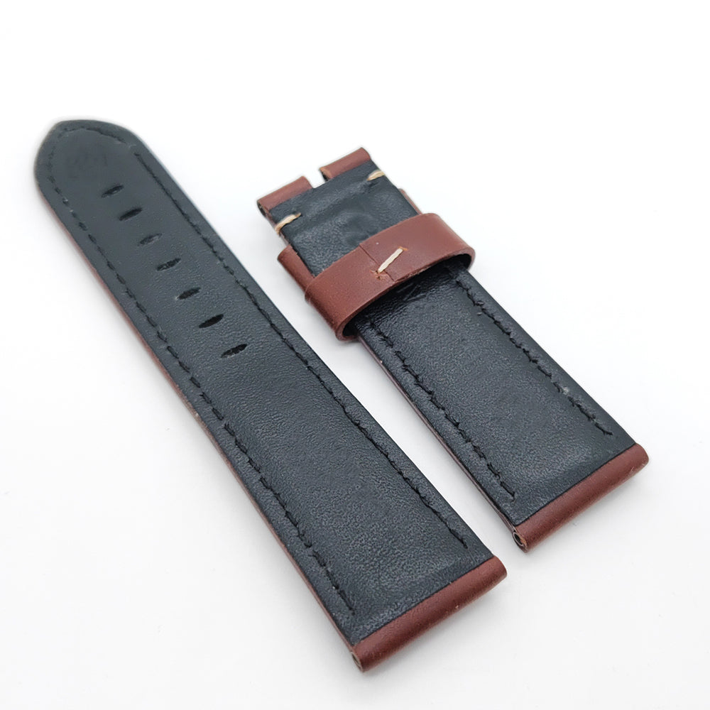 22mm/24mm Brow Waxy Calf Leather Strap Watch Band For Folding PAM Clasp Watch