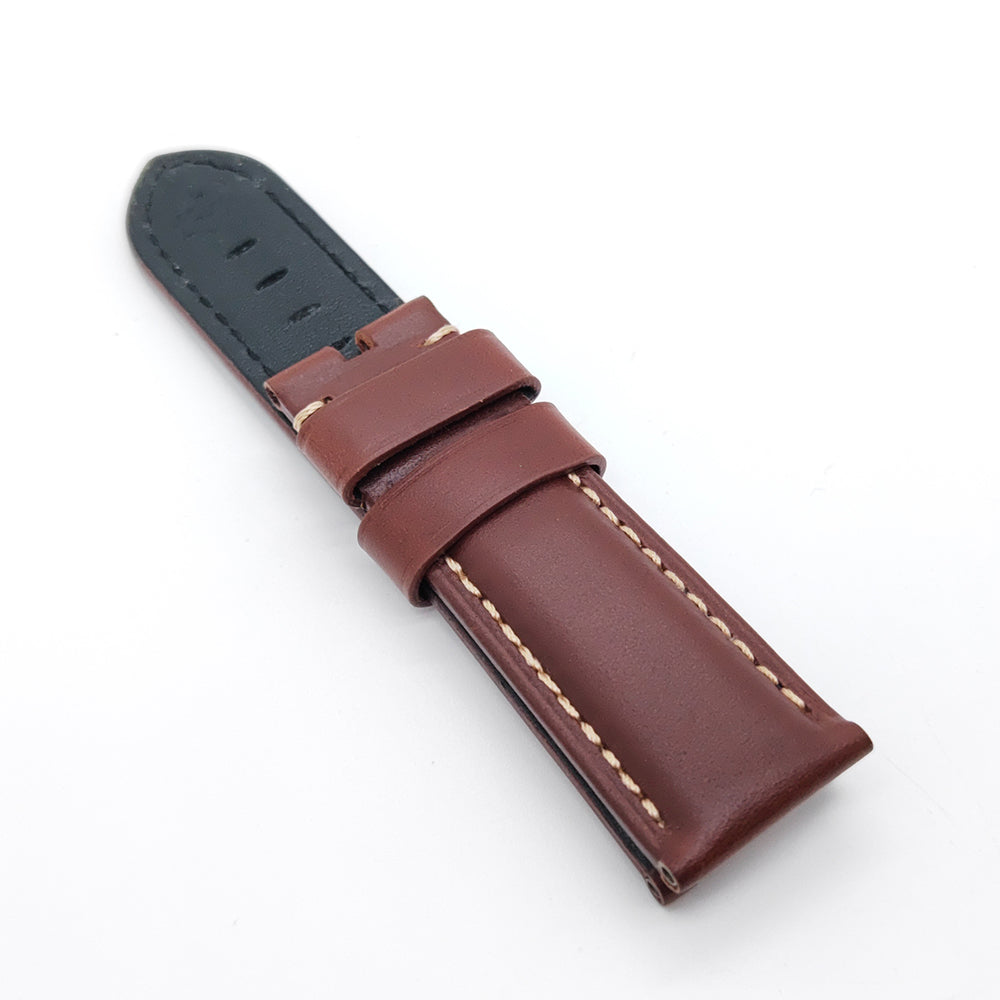 22mm/24mm Brow Waxy Calf Leather Strap Watch Band For Folding PAM Clasp Watch