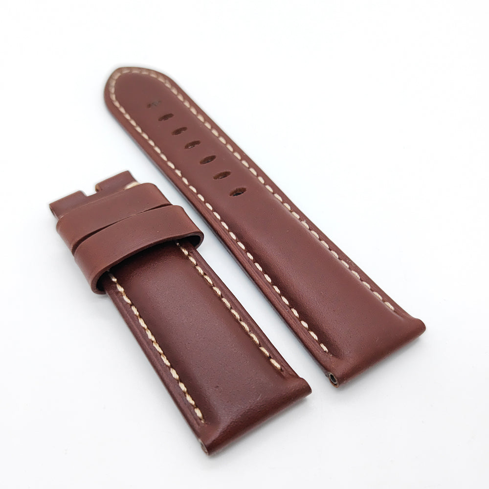 22mm/24mm Brow Waxy Calf Leather Strap Watch Band For Folding PAM Clasp Watch