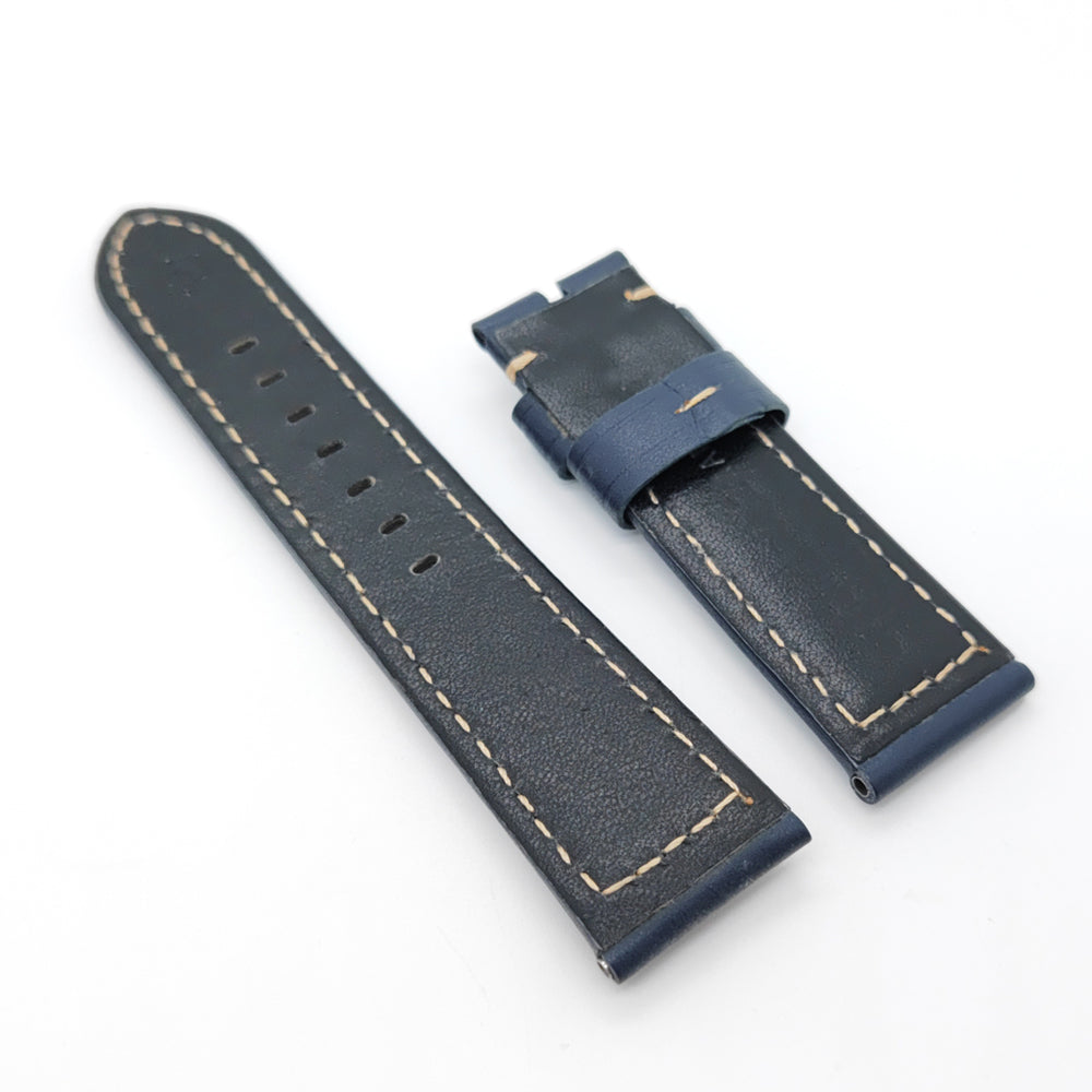 22mm/24mm Dark Blue Waxy Calf Leather Wirst Band Strap for PAM RADIOMIR LUMINOR Watch