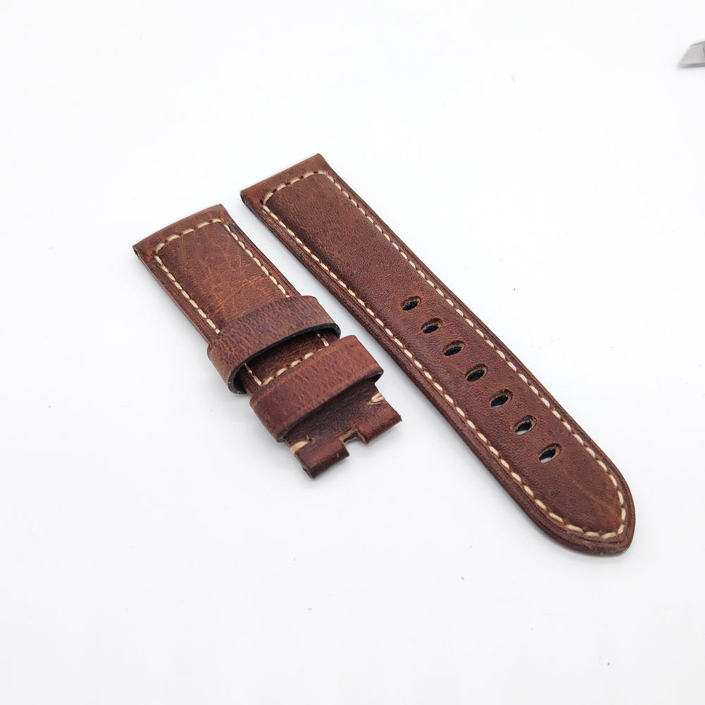 Brown Red Waxy Crack Calf Leather Strap 22mm/24mm for PAM RADIOMIR LUMINOR Watch