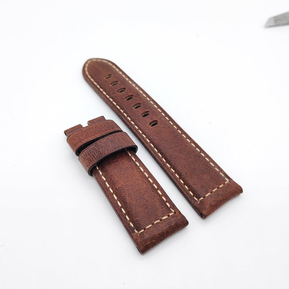 Brown Red Waxy Crack Calf Leather Strap 22mm/24mm for PAM RADIOMIR LUMINOR Watch
