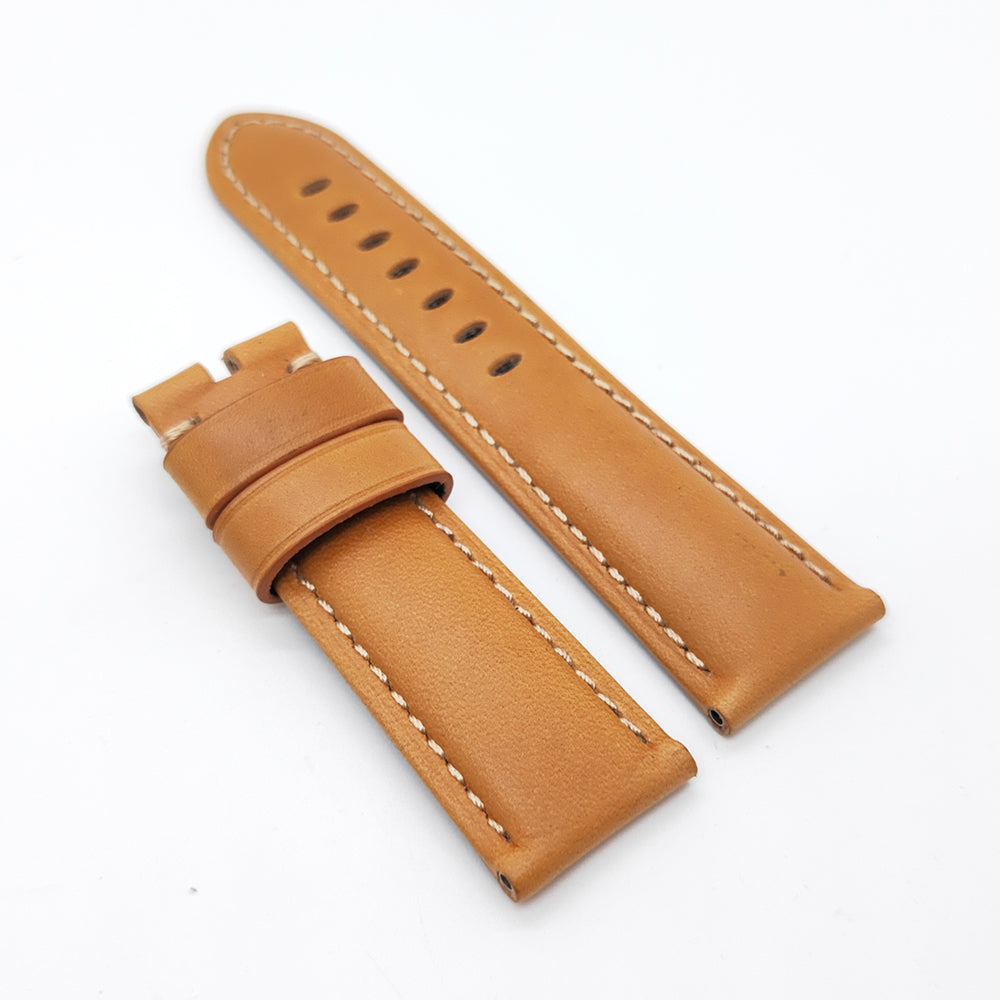 Brown Yellow Calf Leather Watch Band Strap 24mm / 22mm Vintage Bracelet For PAM PAM111