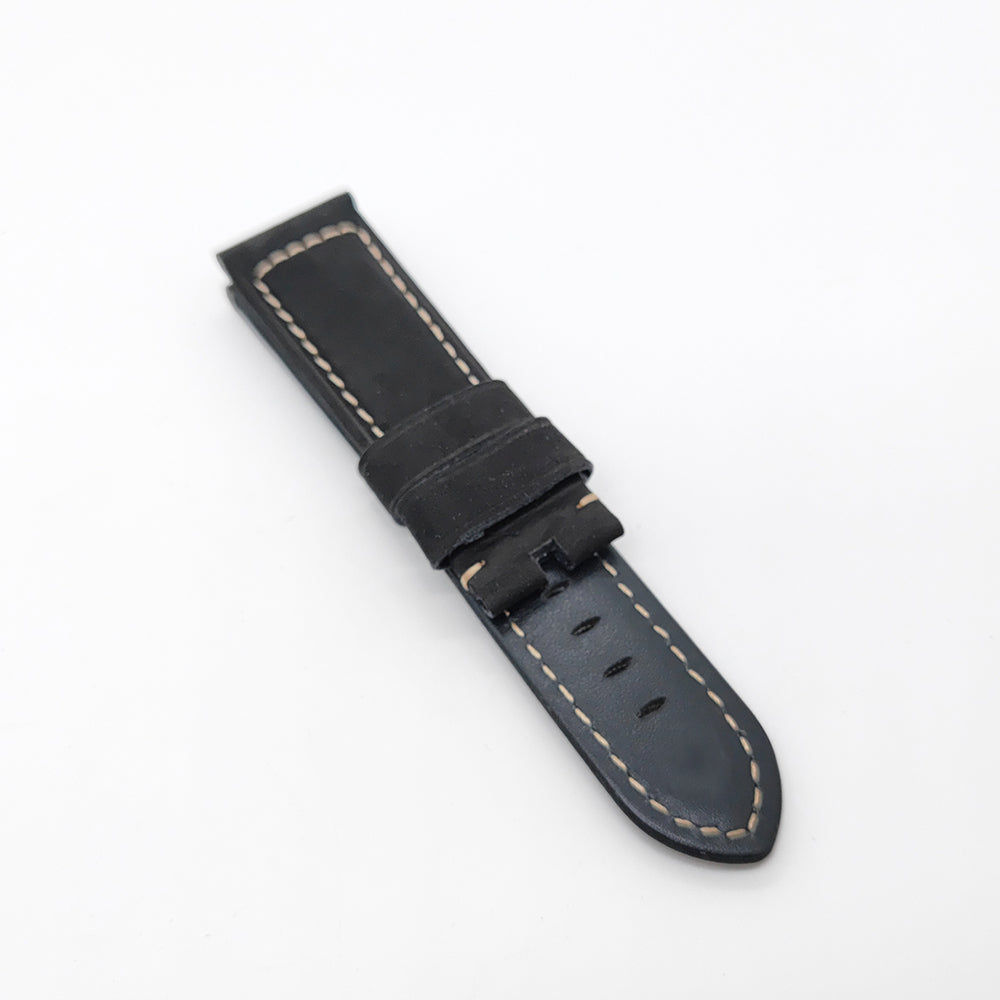 24mm / 22mm Black Frosted Calf Leather Watch Band Strap for PAM RADIOMIR LUMINOR Watch