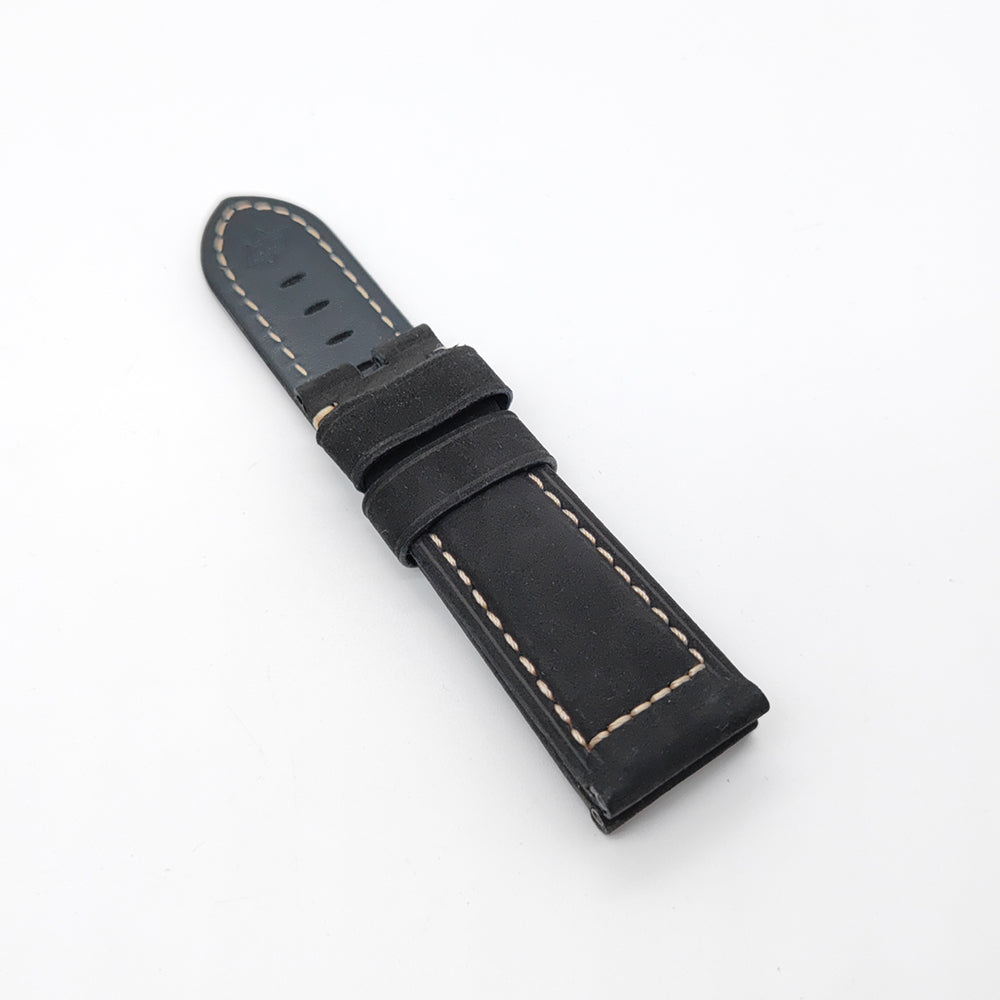 24mm / 22mm Black Frosted Calf Leather Watch Band Strap for PAM RADIOMIR LUMINOR Watch
