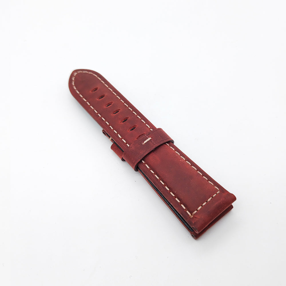 24mm / 22mm Brown Red Waxy Crack Calf Leather Strap for PAM RADIOMIR LUMINOR Watch Sport Strap