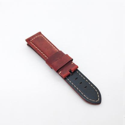 24mm / 22mm Brown Red Waxy Crack Calf Leather Strap for PAM RADIOMIR LUMINOR Watch Sport Strap